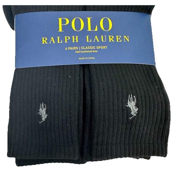 Ralph Lauren Polo Men’s Black Classic‎ Sport Crew Socks - 6 Pair Size 10-13 New - Picture 1 of 8